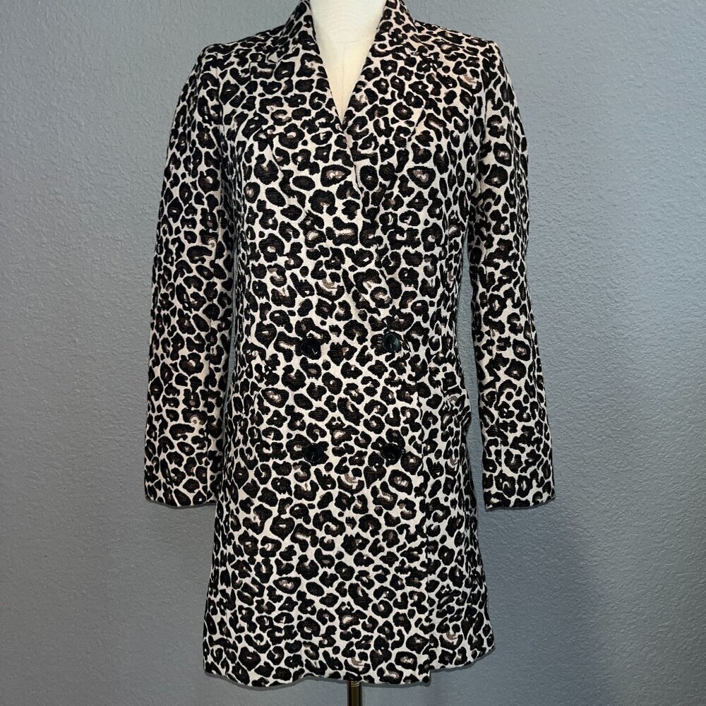 ANTHROPOLOGIE Leopard Animal Print Double Breasted Jacket Coat - EUC - Size 0